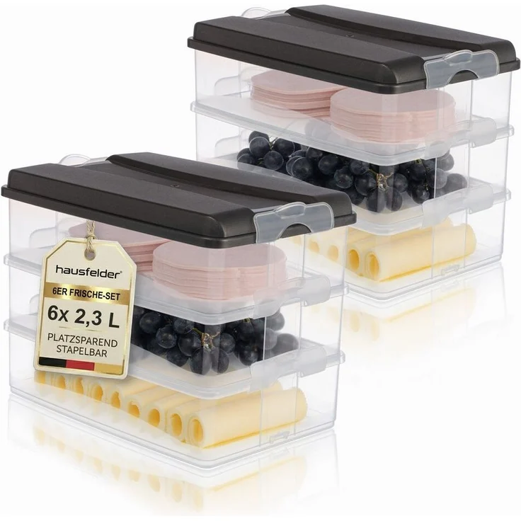 Hausfelder Frischhaltedose Aufschnittdosen Set mit Deckel, 6 x flach, 2 x hoch, Anthrazit, Kunststoff, (Set, 8-tlg, 6x flach, 2x hoch), Kühlschrank Organizer, BPA-frei, stapelbar – Bild 5