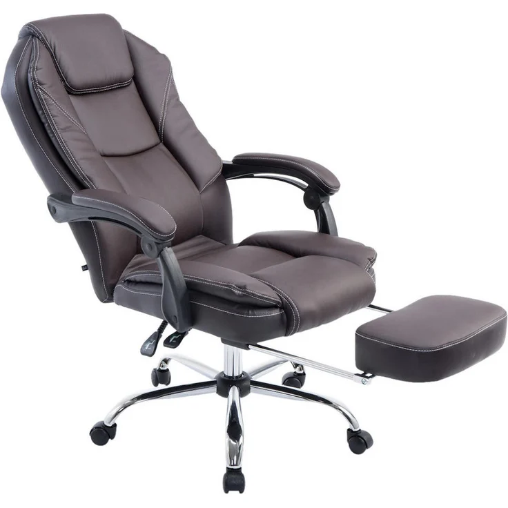 TPFLiving Castan Bürostuhl, Braun, Drehstuhl mit verstellbarer Fußstütze und ergonomischer Sitzhöhe