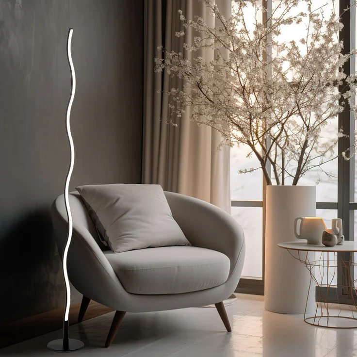 LED Stehleuchte, Wellen Design, schwarz, H 120 cm – Bild 2