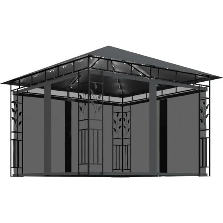 vidaXL Pavillon mit Moskitonetz & LED-Lichterkette 3x3x2,73m Anthrazit 3070316