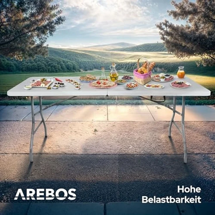 Arebos Klapptisch 182 x 74 x 74 cm Campingtisch Partytisch Gartentisch Buffettisch – Bild 5