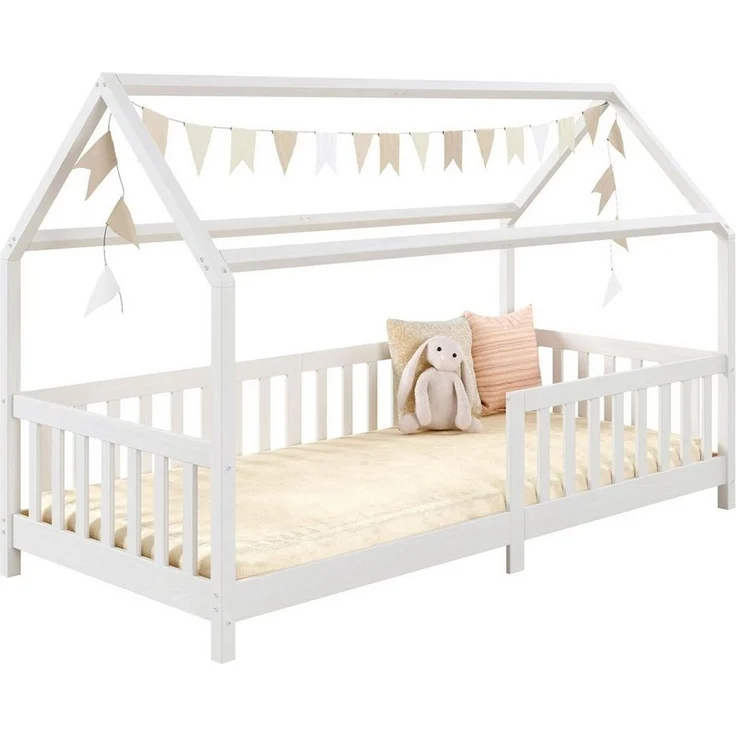 IDIMEX Hausbett NINA aus massiver Kiefer in weiß, schönes Montessori Bett in 90x200, süßes Indianerbett mit Dach – Bild 5