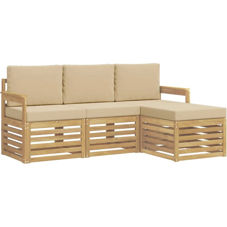 vidaXL Outdoor-Sofagarnitur 4 stk. Weiß und Beige Polyester 3391623 – Bild 2