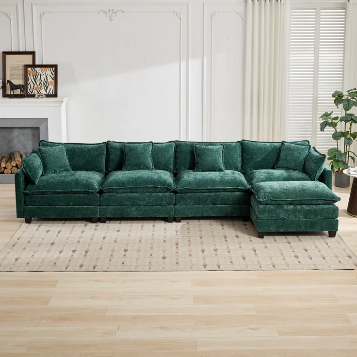 ZUBALIYA Sofa mit LED - Beleuchtung, mit Chenille - Bezug, mit Cordbezug, modular aufgebaut, aus Chenille, für Wohnzimmer und Apartments – Bild 7