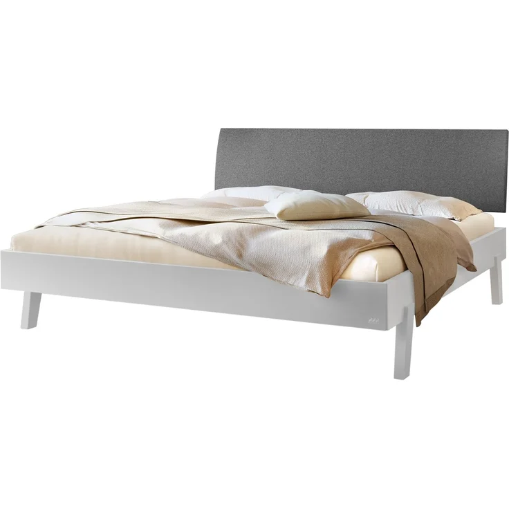 Hasena Polsterbett Lorenzo Weiß mit Stoffkopfteil Grau 200x200 cm, Fußhöhe 20 cm MDF weiss deckend – Trento – Bild 1