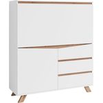 byLIVING Sekretär VALENTIN / Sekretär matt weiß mit Absetzung in Eiche-Optik / Office-Schrank mit 1 Tür und 3 Schubkästen / Scandi-Style / Grifflos / B 120, H 127, T 38 cm