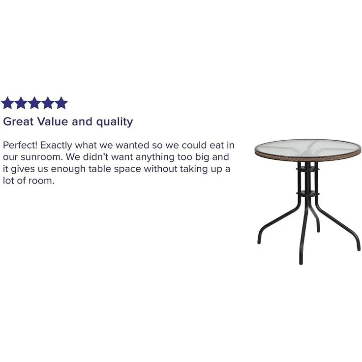 Flash Furniture Barker runder Tisch aus gehärtetem Glas mit dunkelbrauner Rattaneinfassung, 71,1 cm – Bild 5