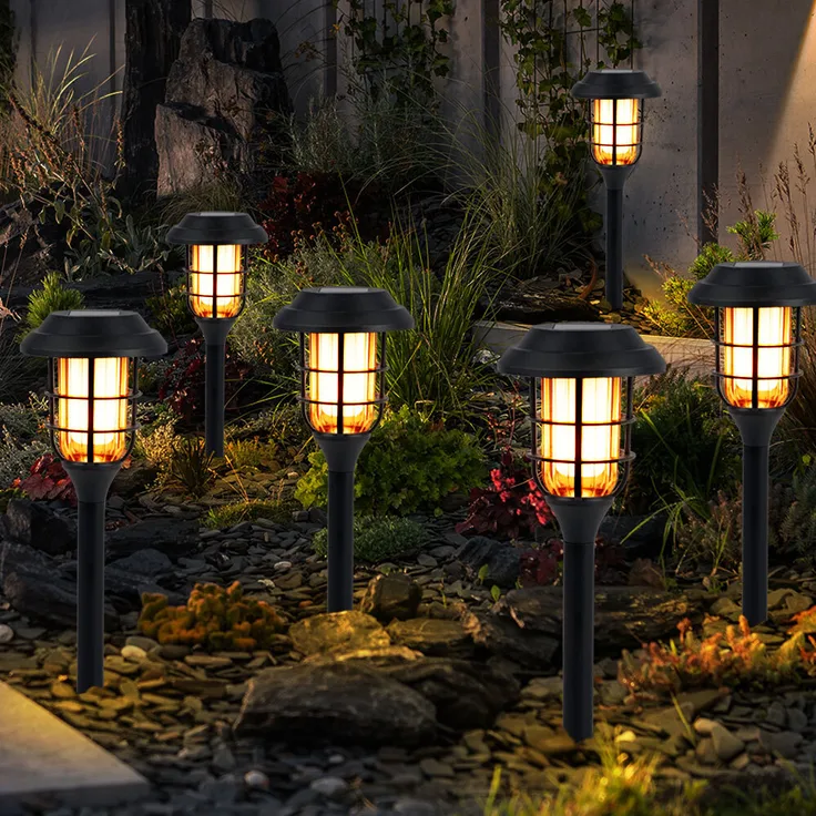 6er Set LED Solarleuchten, Erdspieß, schwarz, H 43 cm
