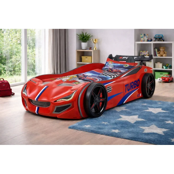 Aileenstore Autobett TURBO GTE (inkl. Zubehör), Kinderbett 90x200, Lattenrost,LED,Unterbodenlicht,Sound,Fernbedienung – Bild 3