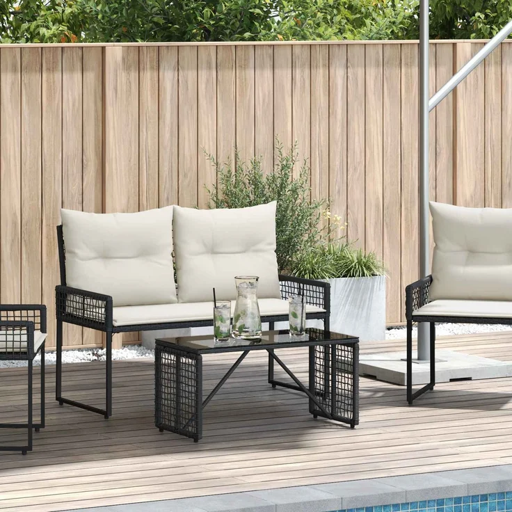 vidaXL Tisch für Outdoor Schwarz 80 x 40 x 40 cm PE Rattan und Glas 42025182 – Bild 1