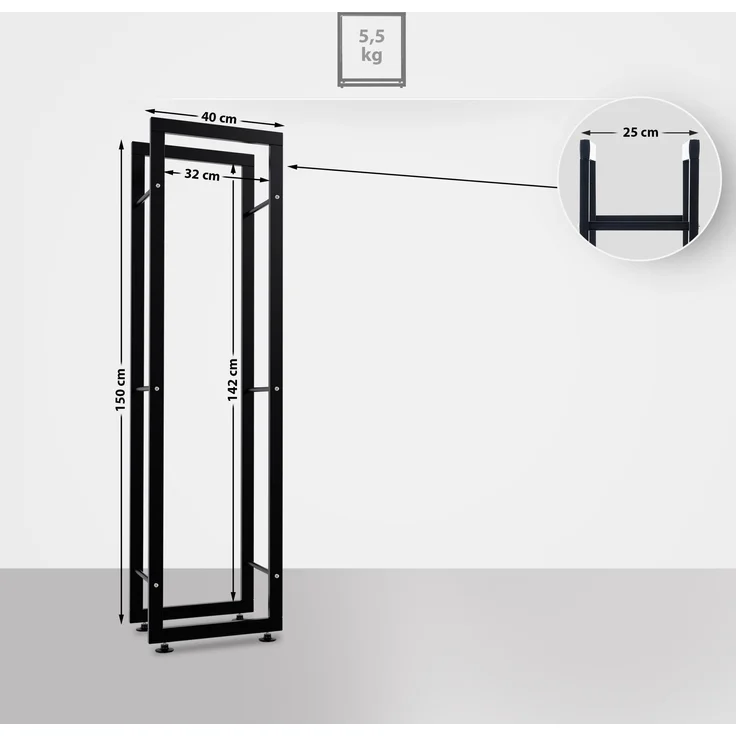 CLP Kaminholzständer Keri V2,schwarz 25x40x150 cm – Bild 2