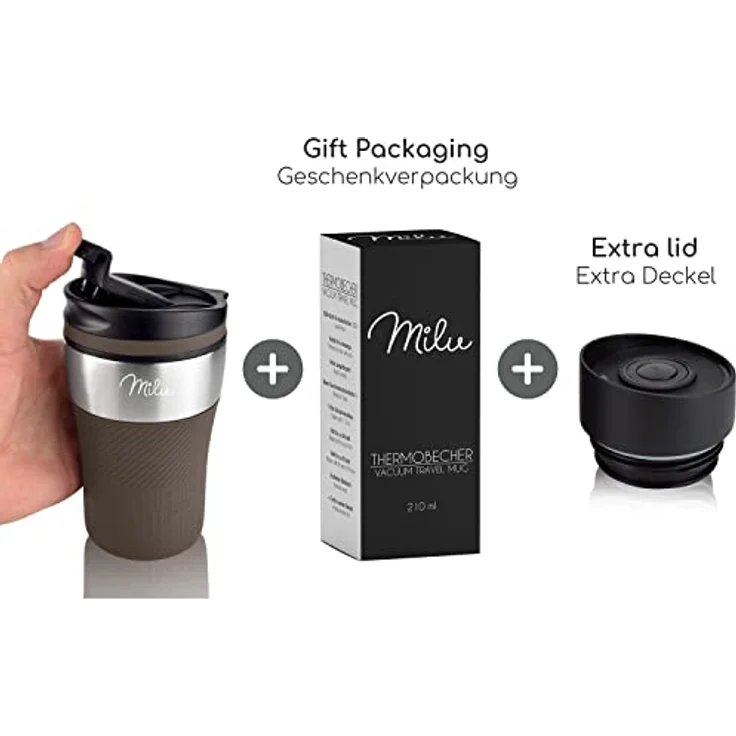 Milu Thermobecher Isolierbecher Kaffeebecher to go - 210ml 100% Auslaufsicher - Trinkbecher aus Edelstahl - Autobecher doppelwand Isolierung - Thermo Becher - Travel Mug (Braun) – Bild 8