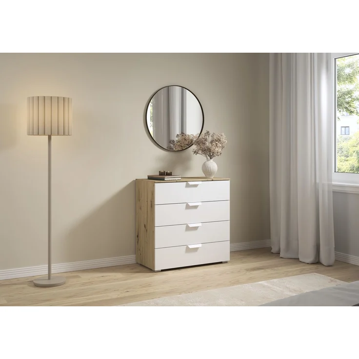 rauch Aditio Box, Kommode, 4 Schubladen, mit Softclose-Funktion, Farbe Weiß/Eiche Artisan, BxHxT 80x81x42cm – Bild 1