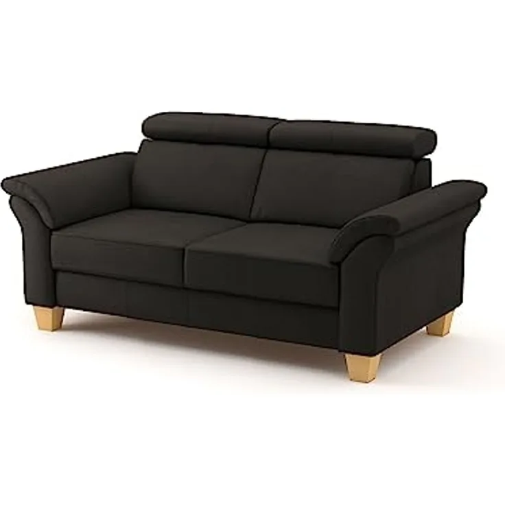 CAVADORE Echtleder 2er-Sofa Ammerland / Landhaus-Sofa mit Federkern + Kopfteilverstellung / 156 x 84 x 93 / Leder Dunkelbraun