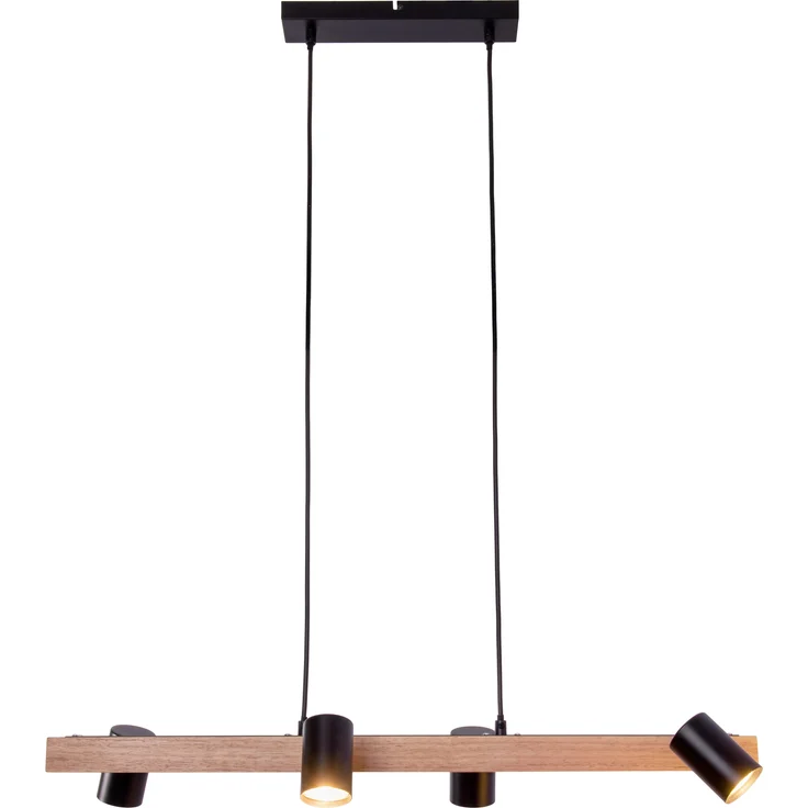 Näve Pendelleuchte FRIDA, 4er Hängelampe aus Metall und Holz in Schwarz und Natur, GU10, 80 cm lang, ideal für Esszimmer, Wohnzimmer oder Büro