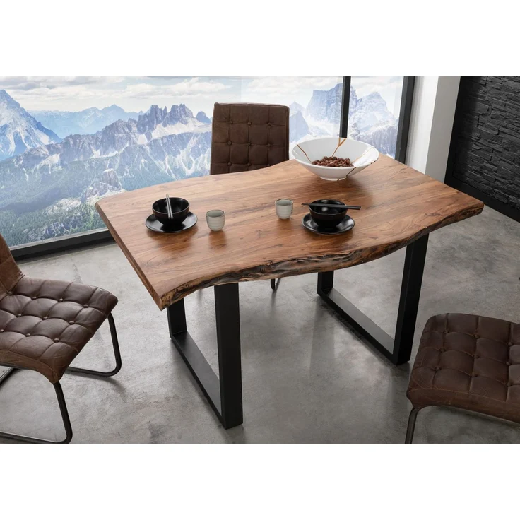 Baumtisch Akazie 160x90x77 natur lackiert / U-Beine anthrazit matt FREEFORM 5 – Bild 7