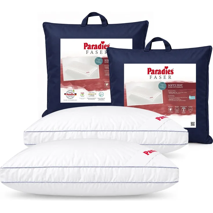 2 x Paradies Kopfkissen Softy fest 80x80 hohes Bauschvolumen Außensteg
