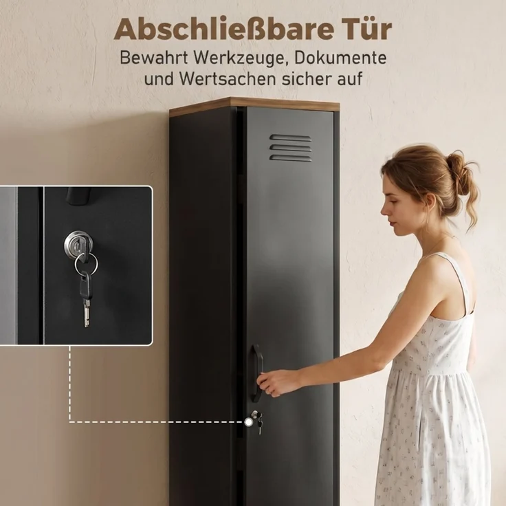 Metallschrank, Industrieller Kleiderschrank mit verstellbaren Böden für Schlafzimmer, Garage und Büro, Schwarz--Schwarz--46x35x183cm--YOUDENOVA – Bild 7
