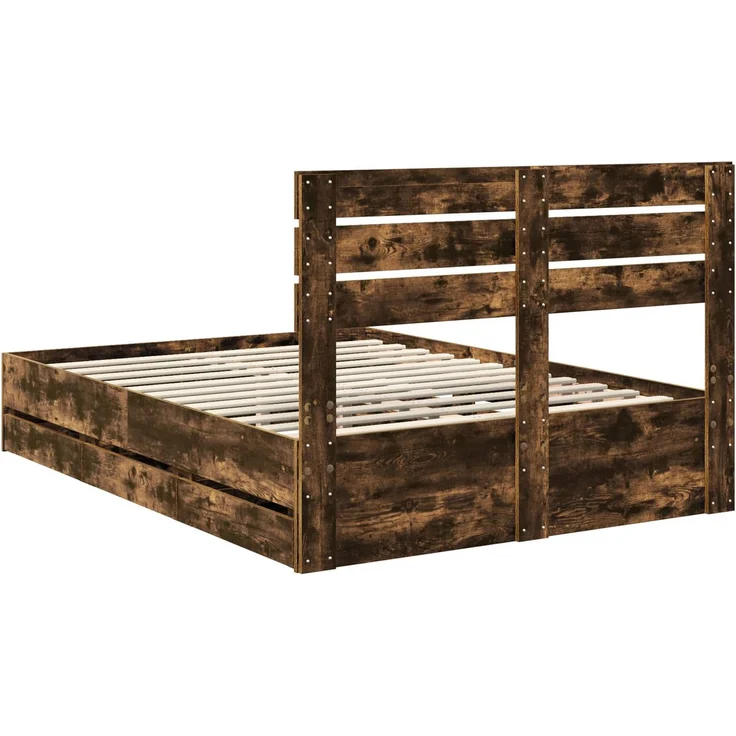 vidaXL Bettrahmen Geräucherte Eiche 140x190 cm Ingenieurs Holz 3411502 – Bild 9