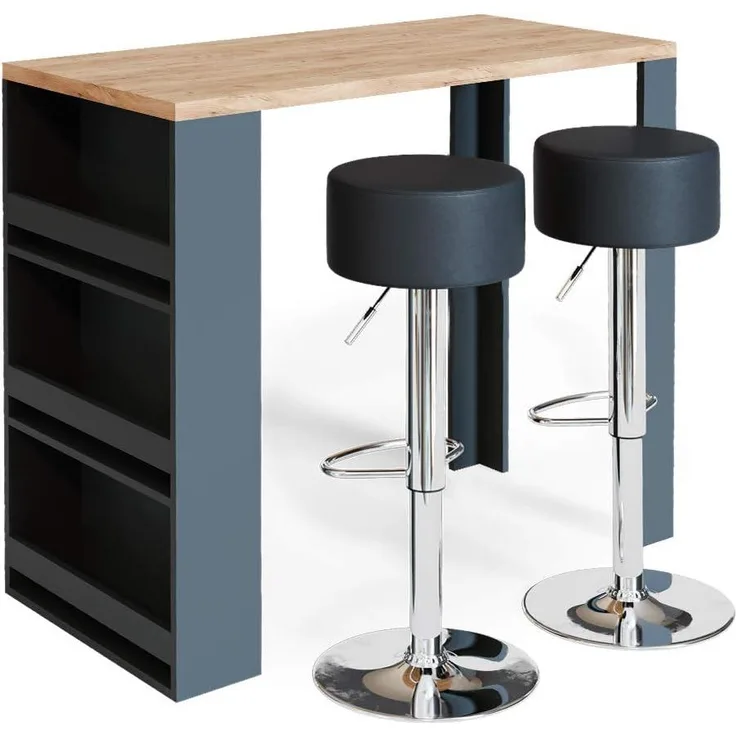 Bartisch-Set Eiche 57 x 117 cm mit 2 Barhockern Vicco