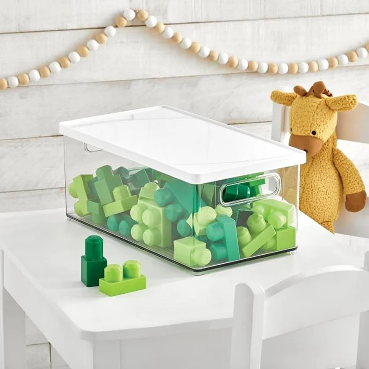 mDesign Aufbewahrung 4er-Set Organizer Ablage Griffe Deckel Weiß Box Transparent – Bild 3