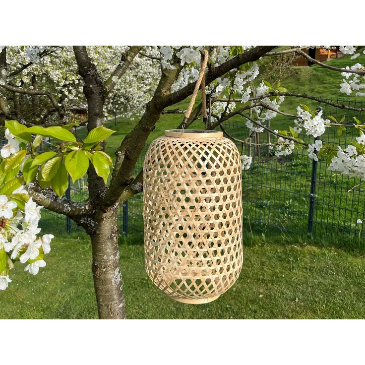 LED Solarlaterne AURE hängend aus Bambus Korbgeflecht mit Sisalseil, Höhe 56cm – Bild 6