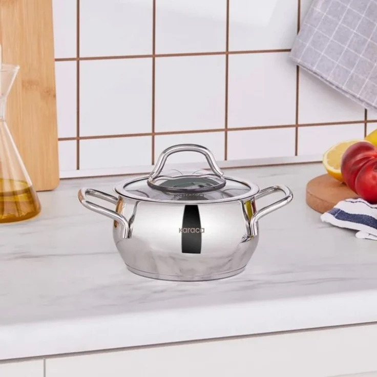 Karaca Kochtopf Karaca Emirgan Stahlpfanne Bratpfanne Edehlstahl Pfanne 14cm Silber – Bild 3