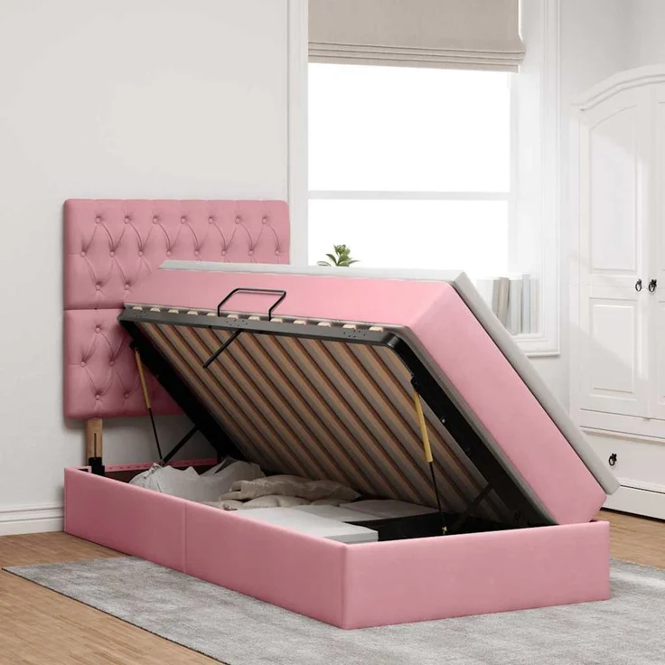 vidaXL Aufbewahrungsbett mit Matratze Rosa 100 x 200 cm Samt 3372074 – Bild 4