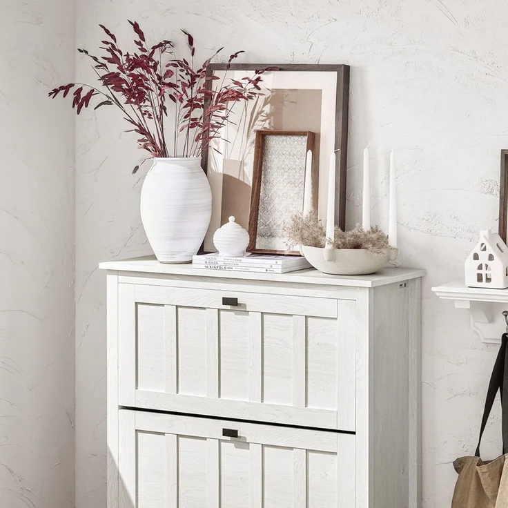 SoBuy FSR162-W Schuhschrank, MDF, Melamin, Weiß, 100 x 91 x 19 cm – Bild 4