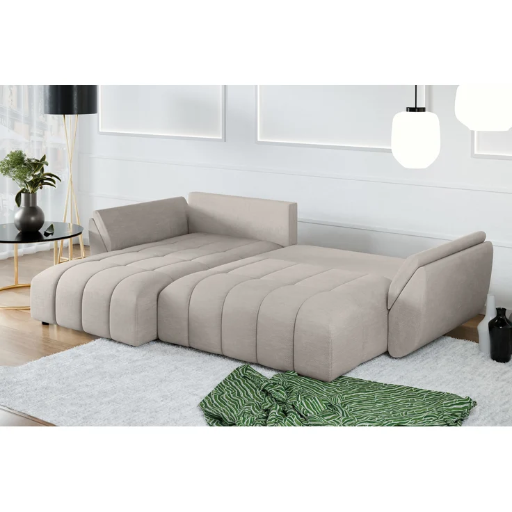 AX LIVING L Form Couch in Beige Verciani Schlaffunktion Bettkasten 280 – Bild 4