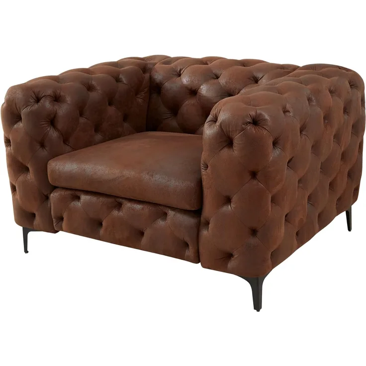 riess-ambiente Chesterfield-Sessel MODERN BAROCK 120cm antik braun · Microfaser-Sessel mit Federkern (Einzelartikel, 1-St), Chesterfield · Ziersteppung · Rundum-Bezug · Lesesessel · Metallfüße