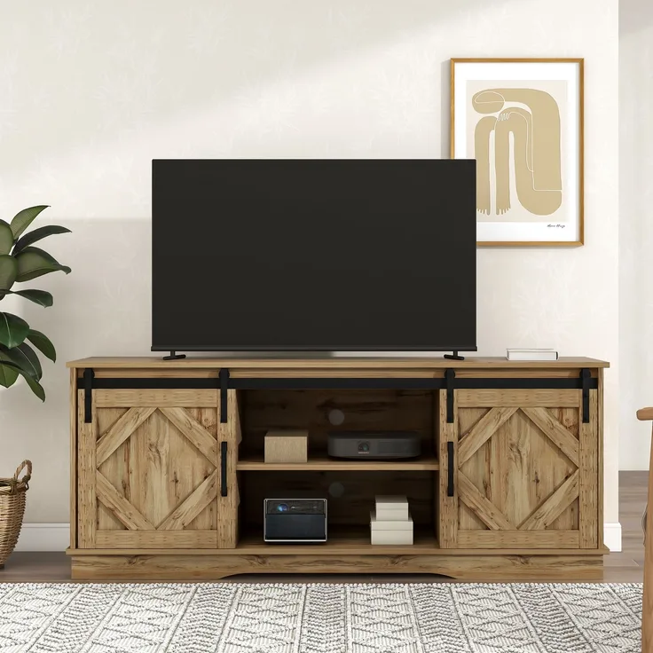 TV-Schrank, 150x40x60 cm, TV-Schrank in Vintage-Braun mit 2 Schiebetüren & verstellbaren Regalen