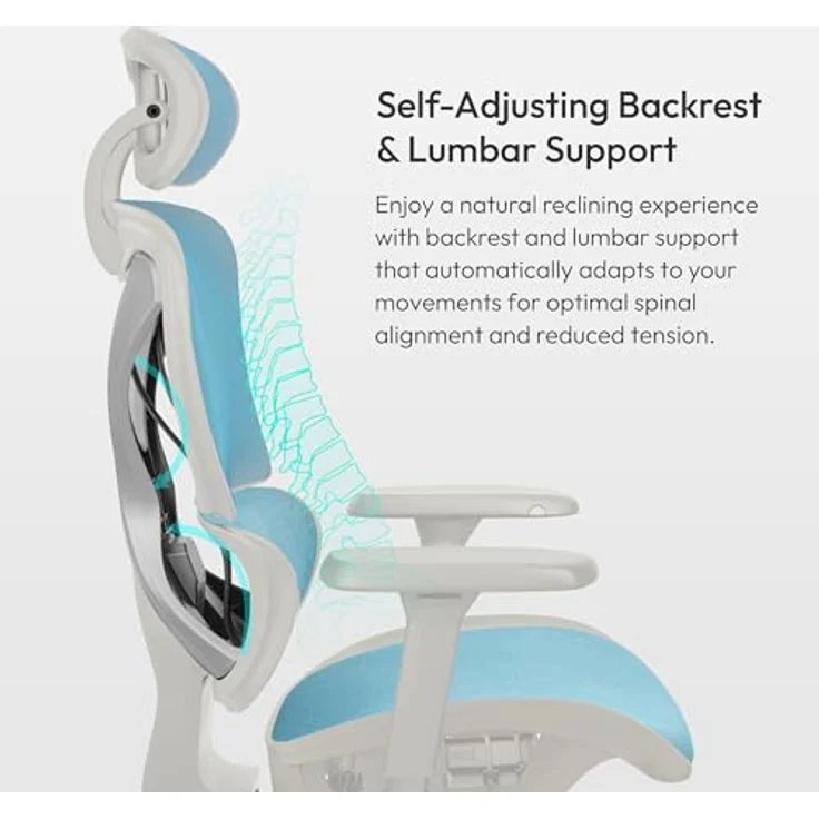ThunderX3 XTC Ergonomischer Bürostuhl, weiß/blau, mit Mesh-Bezug, 3D-Armlehnen und bis 125 kg Belastbarkeit – Bild 3