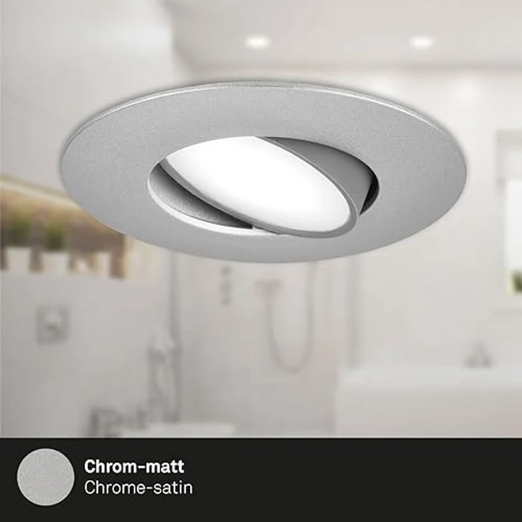 BRILONER - 3er Set LED Einbaustrahler 230V, LED Strahler Badezimmer IP65, Deckenstrahler stufenlos dimmbar, Spots, Deckenspots, Badezimmerlampe, Chrom-Matt, 90x45 mm (DxH) – Bild 7