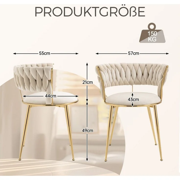LVHOM Esszimmerstuhl Luxuriöse Samt-Stühle 2er-/4er-/6er-Set mit Rückenlehne & Metallbeine (Goldene Stuhlbeine & Rahmen, Geflochtener Stil, mehrere Farboptionen, 4 St), für höchsten Komfort und stilvolles Design für Ihr Zuhause – Bild 2