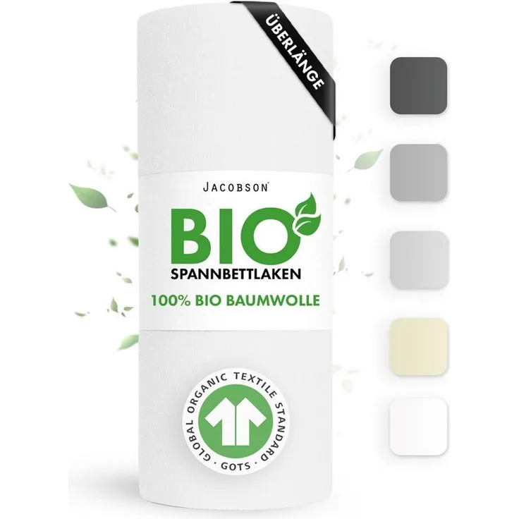 Jacobson Spannbettlaken BIO, Jersey Spannbetttuch, Bettlaken 160 g/m², 100% BIO-Baumwolle, Gummizug: rundum, GOTS zertifiziert