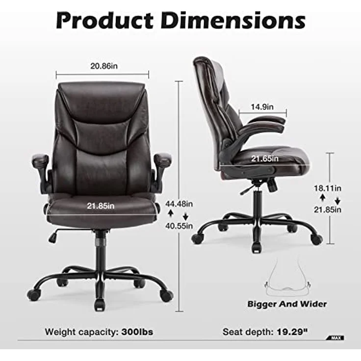 DUMOS JHK Excutive Bürostühle mit Verstellbarer, hochklappbarer Armlehne, ergonomische Lendenwirbelstütze, Starke Metallbasis, PU-Leder, Braun – Bild 4