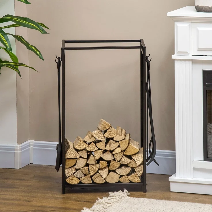 HOMCOM Kaminholzregal Kaminholzständer mit Kaminbesteck – Bild 6