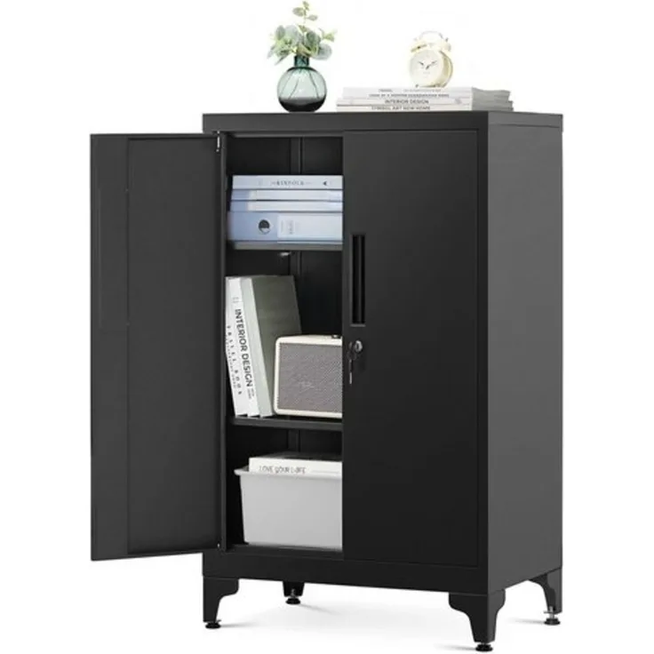 Songmics Aktenschrank, Mehrzweckschrank, Büroschrank mit 2 Türen, Schrank abschließbar, Stahl, tintenschwarz, 40 x 60 x 90 cm