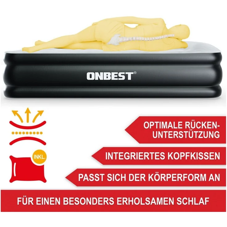 Onbest Luftbett mit elektrischer Luftpumpe und integriertem Kissen, 250 kg - 2 Personen - Wasserabweisend - Robust – Bild 3