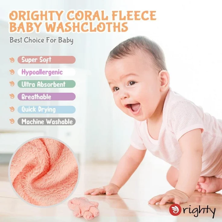 50er Pack Orighty Baby Waschlappen, Mikrofaser Coral Fleece Gesichtstücher 7x9 – Bild 2