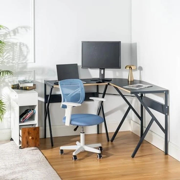 FurnitureR Kinder-Schreibtischstuhl mit Armlehnen, Höhenverstellbar 38.5–50.5cm, Atmungsaktive Netzlehne, 360° Drehbar, 5 Rollen – Ergonomischer Lernstuhl für Kinderzimmer & Schule, Blau – Bild 2