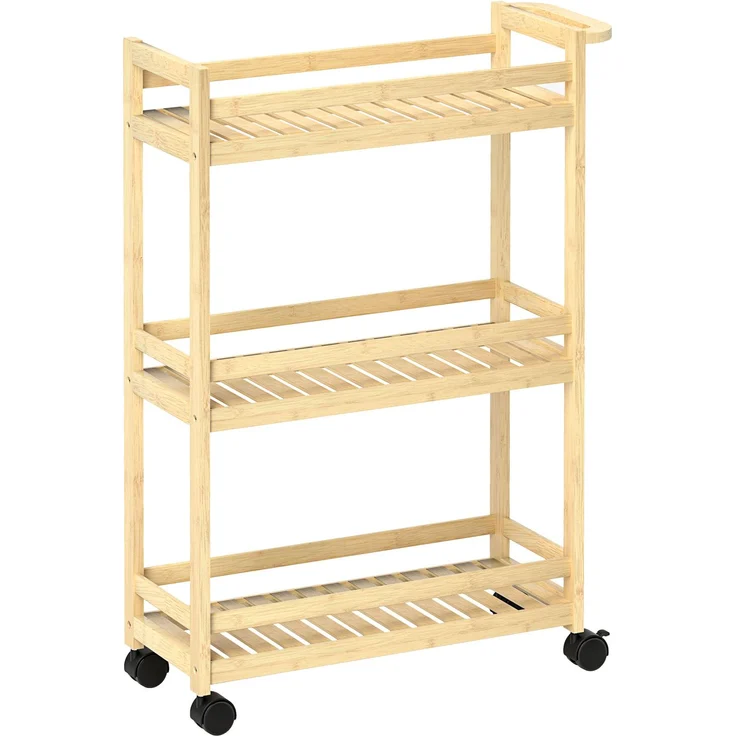 Küchenwagen aus Bambus, B 55 x T 20 x H 75 cm, 3 Ebenen mit Rollen und Griff – Bild 5