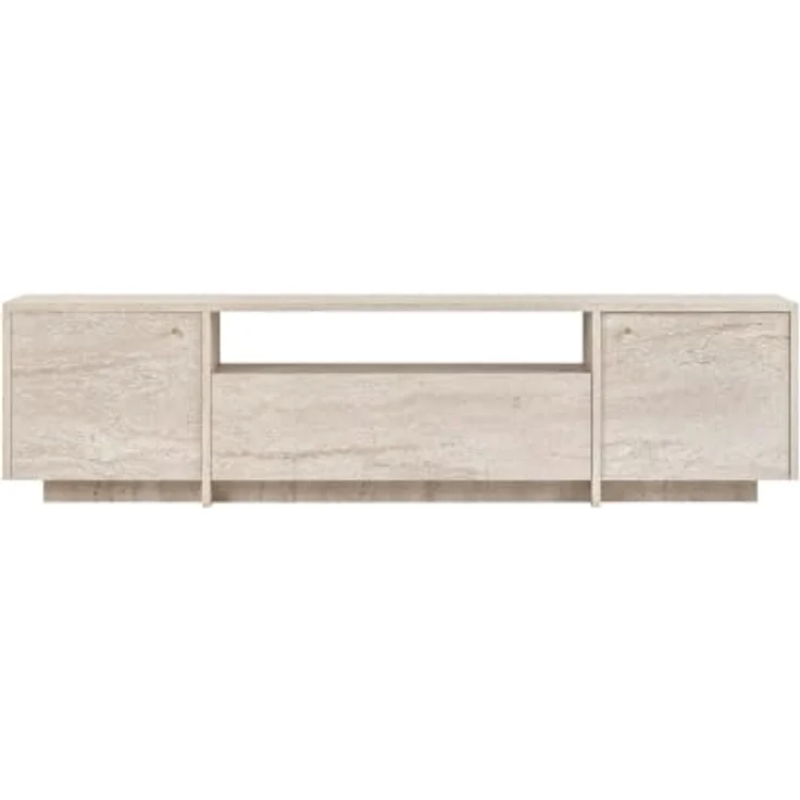 Hanah Home Stilvoller TV-Ständer, Travertin-Optik, 180 x 46 x 35 cm | 100% melaminbeschichtete Spanplatte, Eisengriff | Modernes Design fürs Wohnzimmer – Bild 7