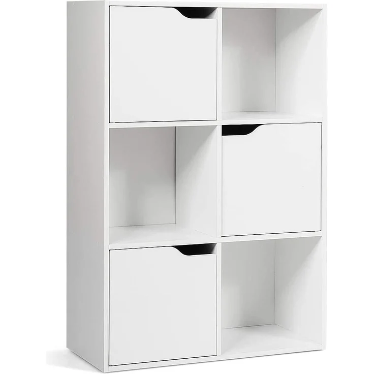 COSTWAY Buecherregal 6 Faecher, Standregal weiss, Bueroregal freistehend, Aktenregal Ordnerregal Aufbewahrungsregal – Bild 3