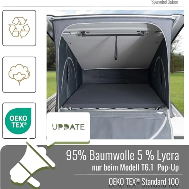 BLACK FOREST FOX Spannbettlaken Spannbettlaken VW T6.1 California Aufstelldach OEKO-TEX®, Baumwolle, Gummizug: rundum, Grau – Bild 4