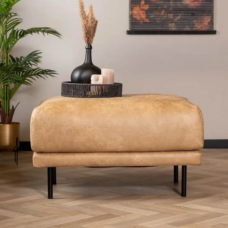 Bronx71 Leder Hocker Denver rechteckig beige