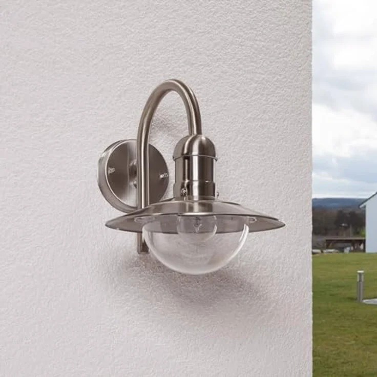 Lindby Damion, spritzwassergeschützte Außen-Wandleuchte aus Edelstahl, 1-flammig, E27, modern, Aluminium – Bild 4