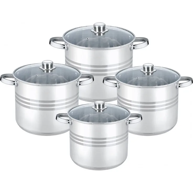 Cheffinger Kochtopf Pfannen Topfset Glasdeckel 8-tlg Induktion Edelstahl CF-SP8