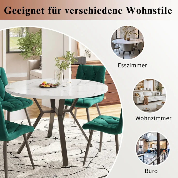 Moderner und schlichter runder Marmor-Esstisch (Durchmesser 1 m), schwarzer X-förmiger Couchtisch mit Metallhalterung, stabil und langlebig, ein Muss für modische Häuser – Bild 6